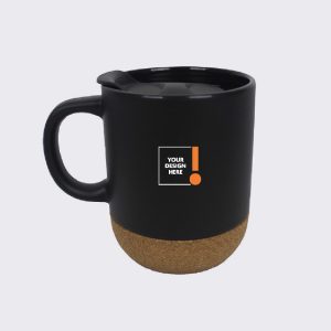 Customised coffee mug with cork base – Black